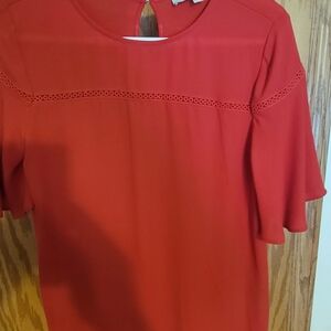 LOFT Vibrant Red Blouse with Lace Detail